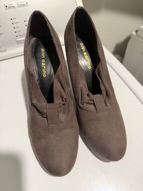Ann Marino Brown Suede-Look Heeled Slip-Ons